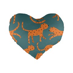 Vector Seamless Pattern With Cute Orange And  Cheetahs On The Blue Background  Tropical Animals Standard 16  Premium Flano Heart Shape Cushions by EvgeniiaBychkova