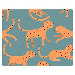 Vector Seamless Pattern With Cute Orange And  Cheetahs On The Blue Background  Tropical Animals Double Sided Flano Blanket (medium)  by EvgeniiaBychkova