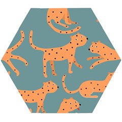 Vector Seamless Pattern With Cute Orange And  Cheetahs On The Blue Background  Tropical Animals Wooden Puzzle Hexagon by EvgeniiaBychkova