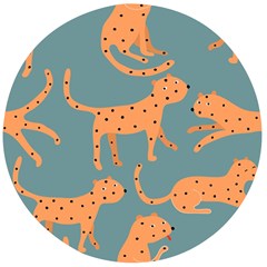 Vector Seamless Pattern With Cute Orange And  Cheetahs On The Blue Background  Tropical Animals Wooden Bottle Opener (round) by EvgeniiaBychkova