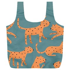 Vector Seamless Pattern With Cute Orange And  Cheetahs On The Blue Background  Tropical Animals Full Print Recycle Bag (xxl) by EvgeniiaBychkova