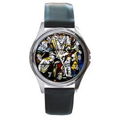 Christian Window Glass Art Print Round Metal Watch by dflcprintsclothing