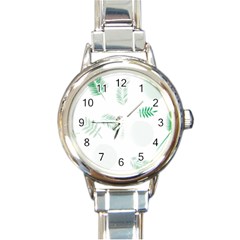 Flower Branch Corolla Wreath Vector Round Italian Charm Watch