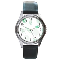 Flower Branch Corolla Wreath Vector Round Metal Watch