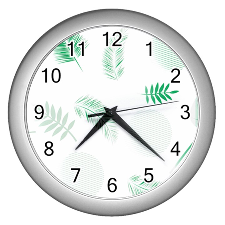 Flower Branch Corolla Wreath Vector Wall Clock (Silver)