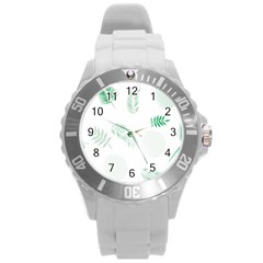 Flower Branch Corolla Wreath Vector Round Plastic Sport Watch (l)