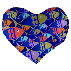 Sea Fish Illustrations Large 19  Premium Flano Heart Shape Cushions by Mariart