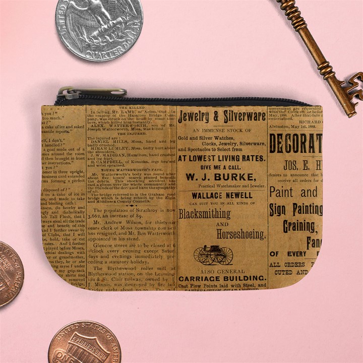 Antique Newspaper 1888 Mini Coin Purse