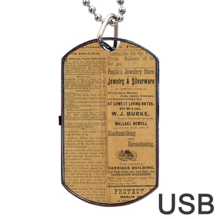 Antique Newspaper 1888 Dog Tag USB Flash (Two Sides)