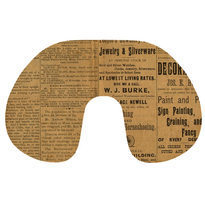 Antique Newspaper 1888 Travel Neck Pillow