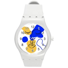 Evening Mood Face Drawing Round Plastic Sport Watch (m) by ArtsyWishy