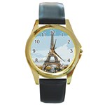 The Eiffel Tower  Round Gold Metal Watch Front