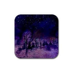 Winter Nights In The Forest Rubber Coaster (square)  by ArtsyWishy