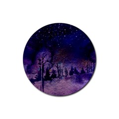 Winter Nights In The Forest Rubber Coaster (round)  by ArtsyWishy