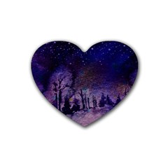 Winter Nights In The Forest Rubber Coaster (heart)  by ArtsyWishy