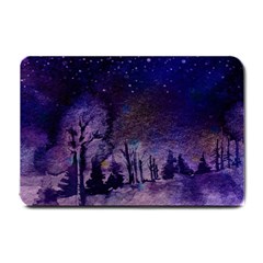 Winter Nights In The Forest Small Doormat  by ArtsyWishy