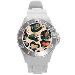 Exotic Leopard Skin Design Round Plastic Sport Watch (L) Front