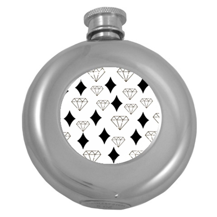 Black & Gold Diamond Design Round Hip Flask (5 oz)