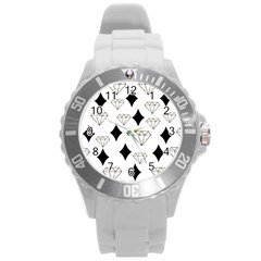 Black & Gold Diamond Design Round Plastic Sport Watch (l) by ArtsyWishy