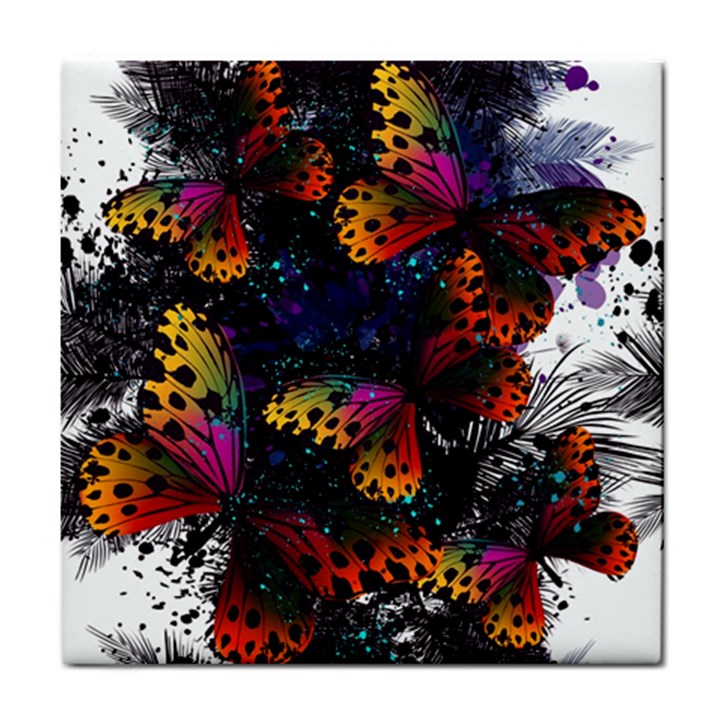 Butterfly Floral Pattern Tile Coaster