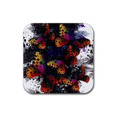 Butterfly Floral Pattern Rubber Coaster (Square) 