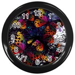 Butterfly Floral Pattern Wall Clock (Black) Front