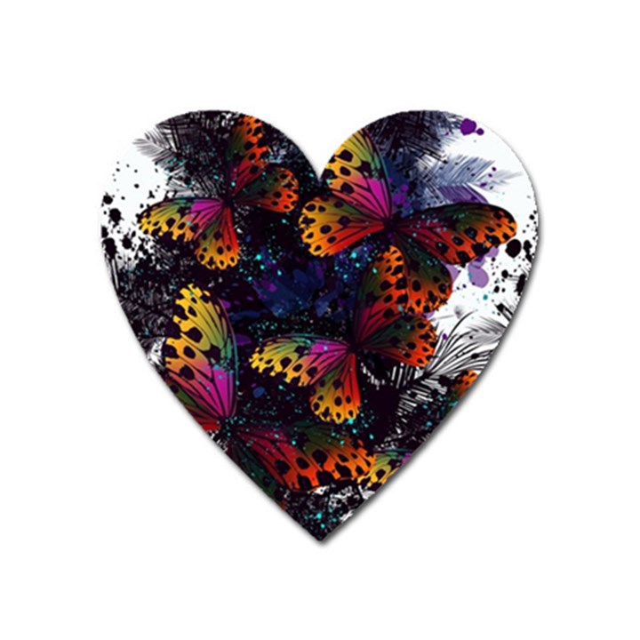 Butterfly Floral Pattern Heart Magnet