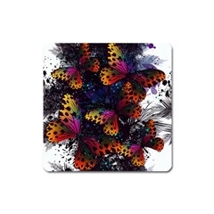 Butterfly Floral Pattern Square Magnet by ArtsyWishy