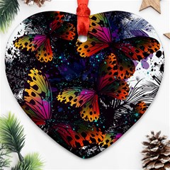 Butterfly Floral Pattern Heart Ornament (two Sides) by ArtsyWishy