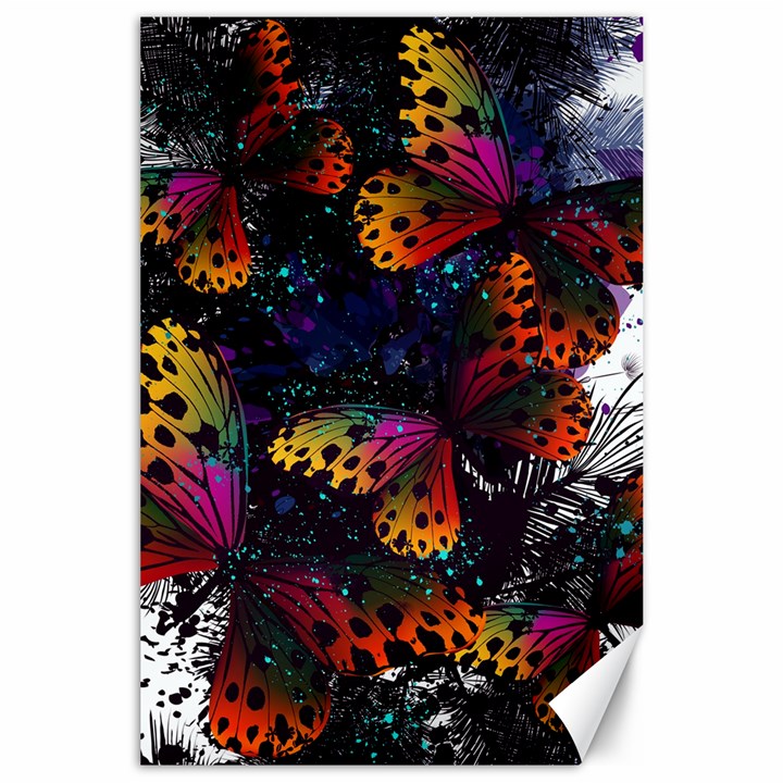 Butterfly Floral Pattern Canvas 24  x 36 