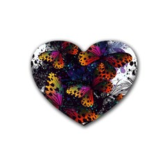 Butterfly Floral Pattern Rubber Coaster (Heart) 