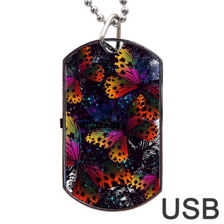 Butterfly Floral Pattern Dog Tag USB Flash (One Side)