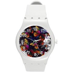 Butterfly Floral Pattern Round Plastic Sport Watch (M)