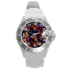 Butterfly Floral Pattern Round Plastic Sport Watch (l) by ArtsyWishy