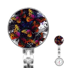 Butterfly Floral Pattern Stainless Steel Nurses Watch by ArtsyWishy