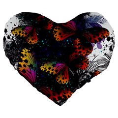 Butterfly Floral Pattern Large 19  Premium Flano Heart Shape Cushions