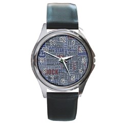 Dark Denim With Letters Round Metal Watch by ArtsyWishy