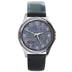 Dark Denim With Letters Round Metal Watch Front