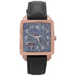 Dark Denim With Letters Rose Gold Leather Watch  Front