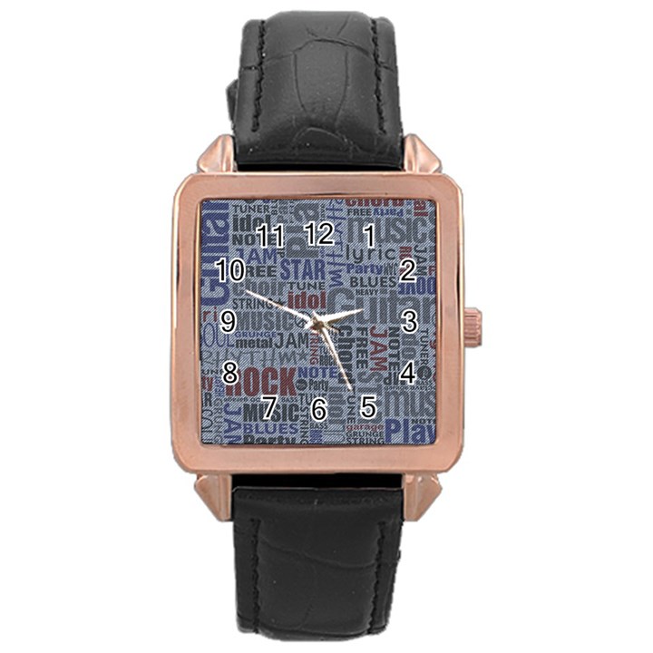 Dark Denim With Letters Rose Gold Leather Watch 