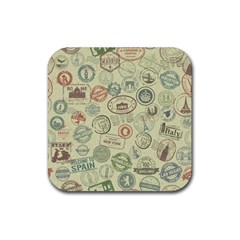 Beige Denim With Logos Rubber Coaster (square)  by ArtsyWishy