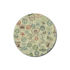 Beige Denim With Logos Rubber Coaster (round)  by ArtsyWishy