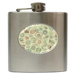 Beige Denim With Logos Hip Flask (6 oz) Front