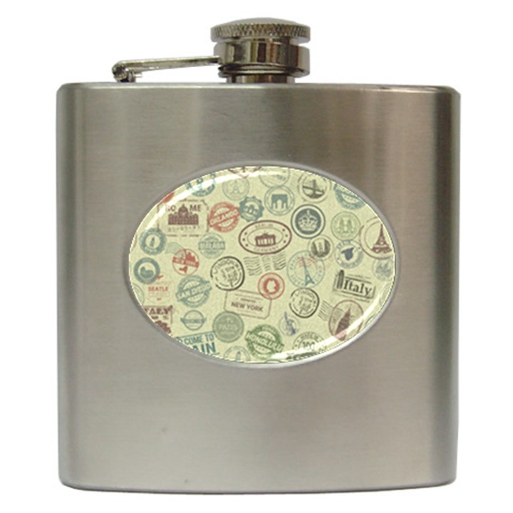 Beige Denim With Logos Hip Flask (6 oz)