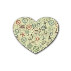 Beige Denim With Logos Heart Coaster (4 Pack)  by ArtsyWishy