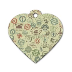 Beige Denim With Logos Dog Tag Heart (two Sides) by ArtsyWishy