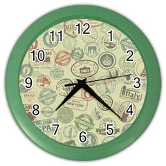 Beige Denim With Logos Color Wall Clock by ArtsyWishy