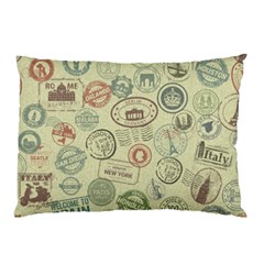 Beige Denim With Logos Pillow Case by ArtsyWishy