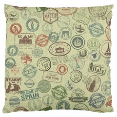 Beige Denim With Logos Large Flano Cushion Case (one Side) by ArtsyWishy