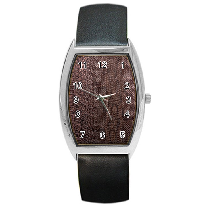 Leather Snakeskin Design Barrel Style Metal Watch